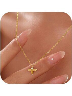 925 Sterling Silver Bee Necklace with Yellow CZ - Elegant Honeycomb Design for